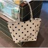 Korean Style Polka Dot Canvas Tote Bag Large Capacity Casual Commute Grid Handbag Lightweight Stripe Shoulder Daily Shopping Bag