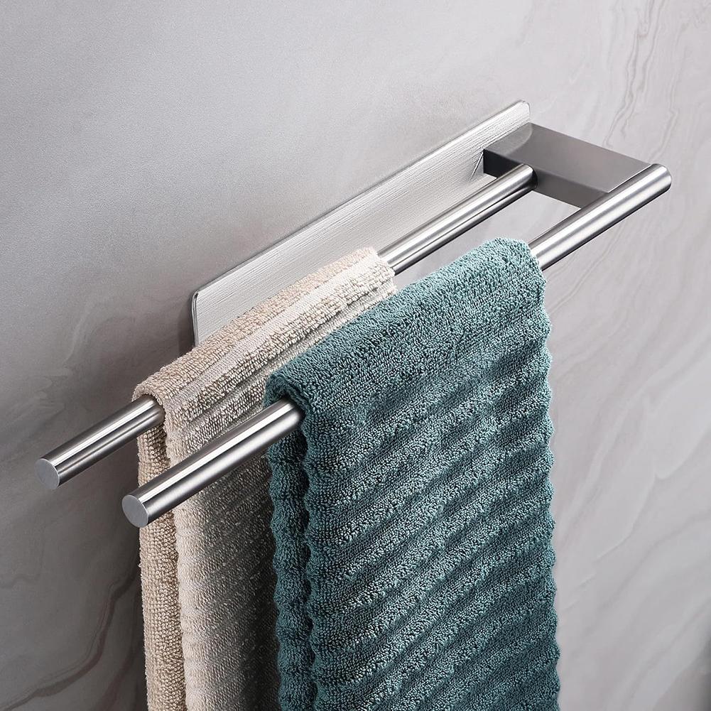 

Self-Adhesive Towel Holder Stainless Steel Towel Rack Double Towel Rack Bathroom Perforated Towel Hanging Pole Bathroom Accessor China Mainland