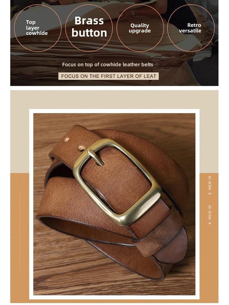 Unisexowy Pasek Retro z Prawdziwej Skóry Bydlęcej z Klamrą na Pin