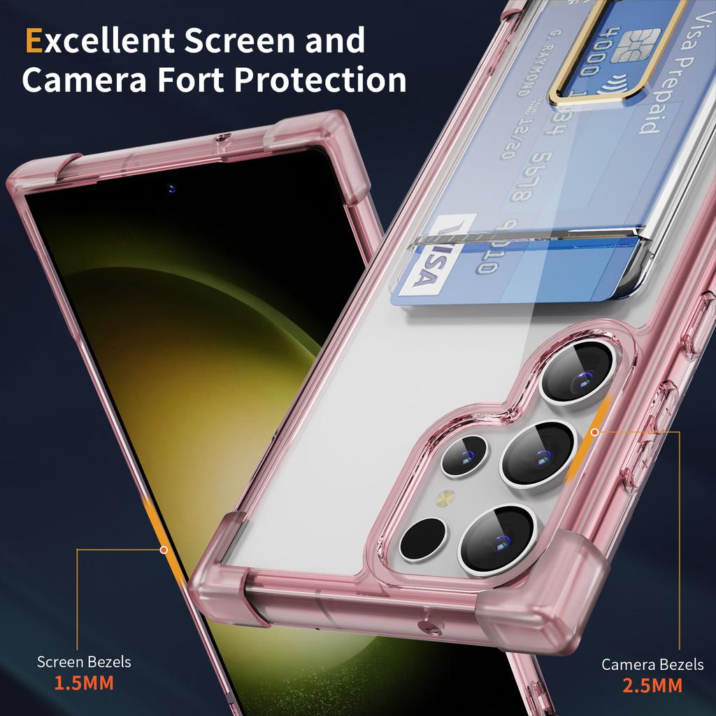 For Samsung Galaxy S23 Ultra Case Reinforced Corners TPU+Acrylic Phone Cover with Kickstand Card Holder