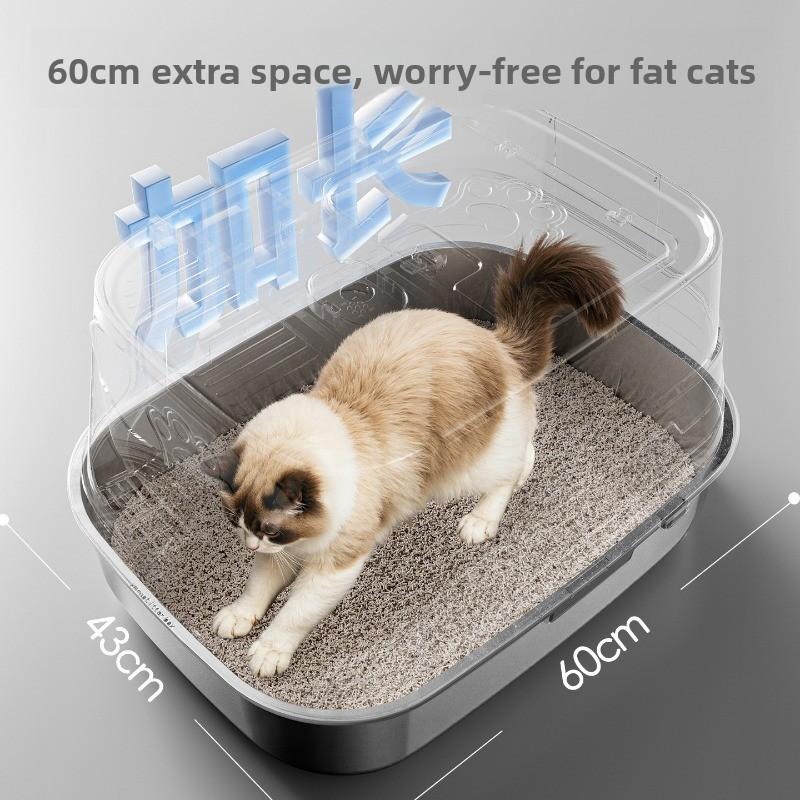 Large Enclosed Cat Litter Box Stainless Steel Anti-Scatter Cat Bedpan Fully Sealed Kitty Toilet High-Sided Pet Bathroom Solution