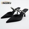 Sandali con Tacco Alto Estate Nuovi Punta Appuntita Tacco a Spillo Nero Sexy Sandali da Donna Strass Paillettes Taglia Grande Pantofole scarpa donna