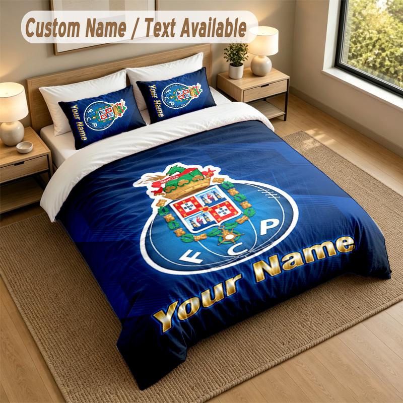 3-teiliges Bettwäsche-Set mit individuellem Namen/Text, 1 Spannbettlaken, 2 Kissenbezüge, Heim-Bettdekoration FC Porto 135cmx200cm blue