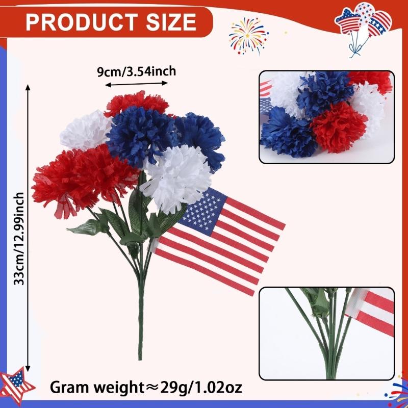 Red White Blue Plastic Artificial Chrysanthemum Flower For Independence Day Holiday Decoration Vase Flower Arrangement