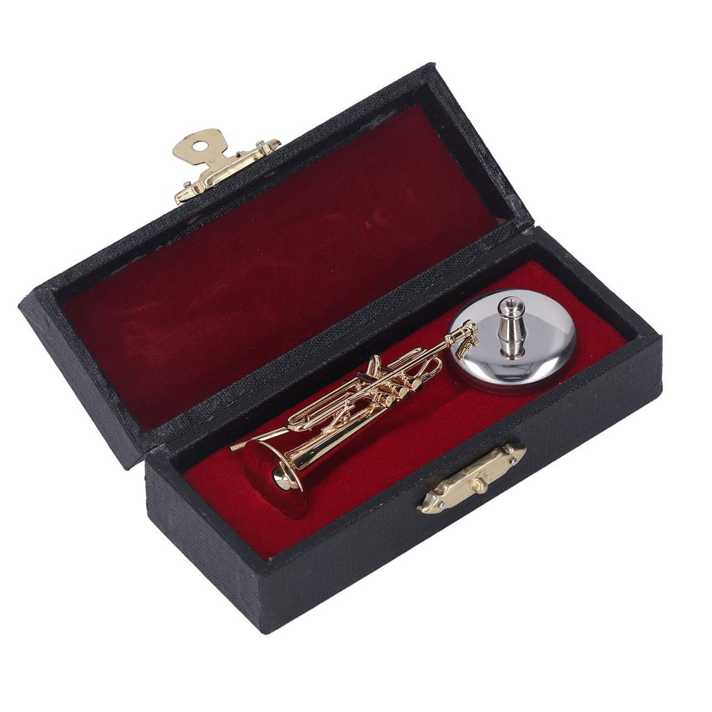 Miniature Trumpet Durable Brass Exquisite Design Romantic Vibes Mini Trumpet Model with Stand Case
