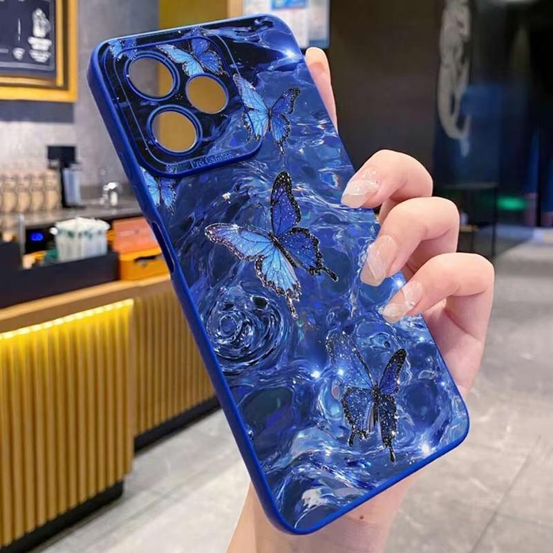 Shiny Blue Butterfly Printed Silicone Phone Case For Samsung Galaxy S26 Ultra S25 S24 S23 S22 Plus S20 S21 FE A16 A35 A55 Cover
