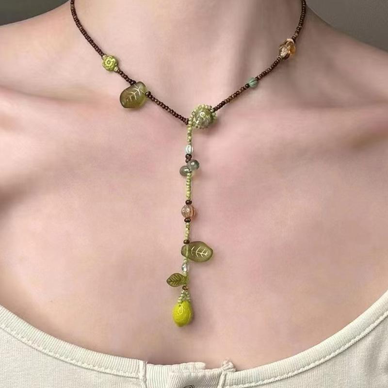 Hawaiian Style Colorful Plant Flower Czech Bead Pendant Acrylic Summer Collarbone Chain Women's Party Gift