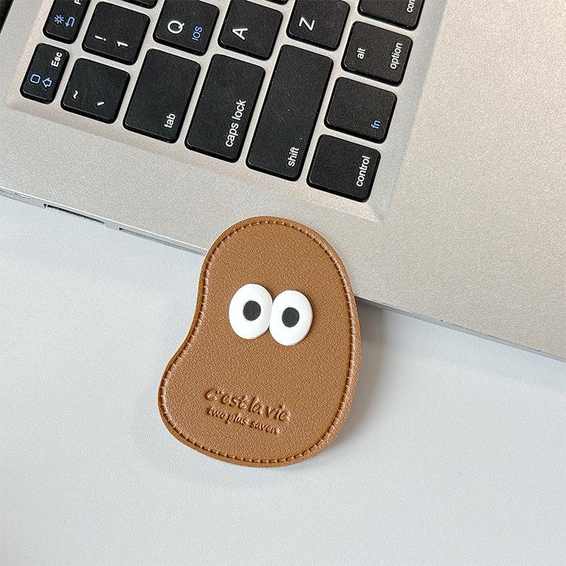 Cute Big Eyes Solid Color Cashew Leather Mobile Phone Airbag Bracket Retractable Simple Japanese Small Fresh Ring