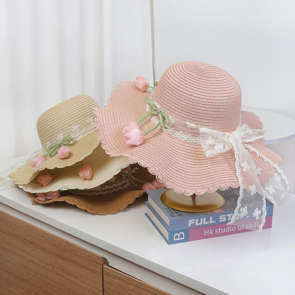 ins style new women's straw hat summer sun protection big eaves hat seaside vacation film Mori flower sun hat