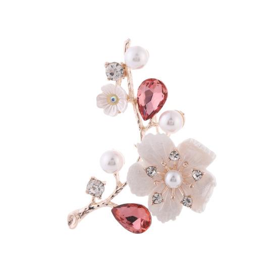 Mother Day Brooch with Strong Pin Design Imitation Pearl Cubic Zirconia Inlay Flower Shape Sweater Badge
