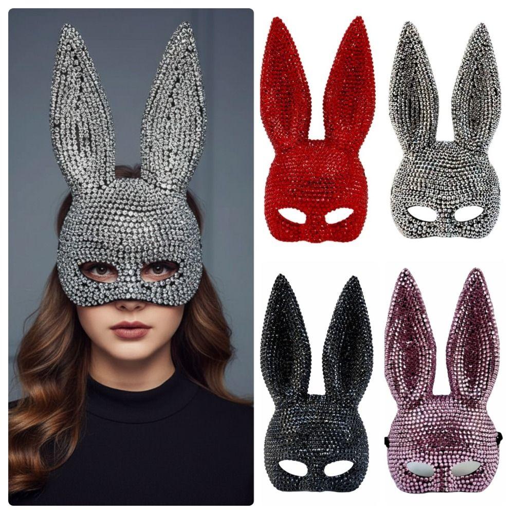 Crystal Studded Rabbit Ear Mask Full Acrylic Rhinestone Rhinestone Face Mask Party and Cosplay