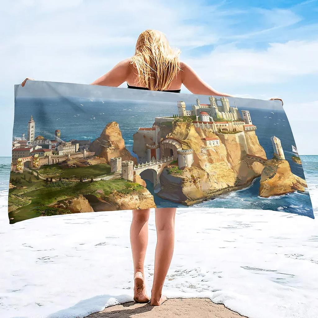 Microfiber Beach Towel Oversized,Sand Free Beach Towels for Girls, Fantasy Castle Bath Towel Large,Absorbent Soft Bathroom Towel