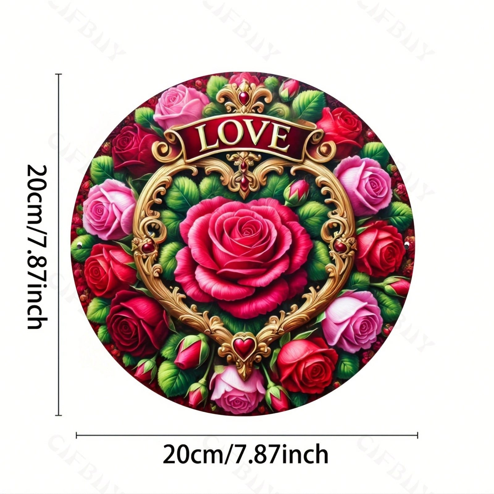 

Metal Round Wall Art Sign Love Heart Roses 8 Inch Home Decor Gift Kitchen Office Valentine Decorations Garden Craft Aluminum TYA4593-20x20cm різнокольоровий