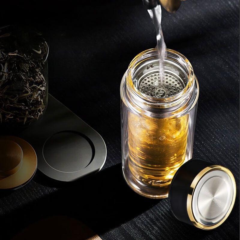 Fuguang Double Wall Glass Water Bottle with Lid