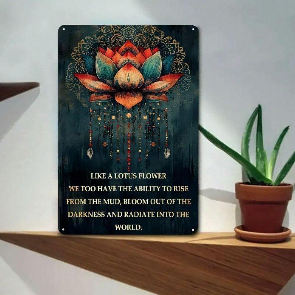 Vintage Turquoise Golden Mandala Tin Sign Metal Wall Art Inspirational Quote 8x12 Inch Retro Plaque
