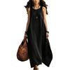 Women Sleeveless Loose Fit Vintage Style Dress Two Pockets Casual Long Maxi Dress Lightweight Summer Dress