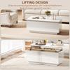 Height-Adjustable Coffee Table, Modern Living Room Table with Hidden Storage Space and 2 Drawers, High-Gloss White