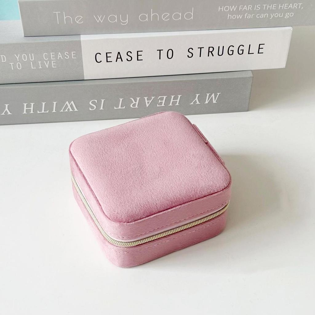Elegant Flocking Cloth Jewelry Box - Portable Storage for Rings, Necklaces, Earrings with Zipper