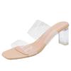 Cool slippers outer thick heel summer 2021 fashion high heel transparent one-word slippers crystal and half drag cool slippers women