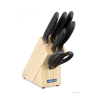 Knife Block - Arcos - NIZA - 5 Knives + Scissors - Stainless Steel Blades - Durable Hevea Wood