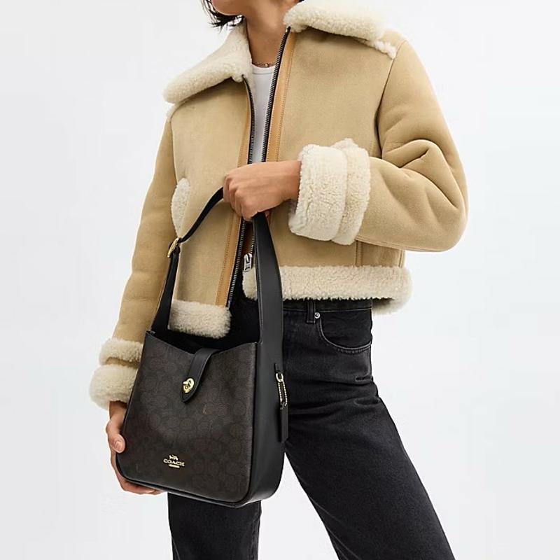 Coach Hadley 25 Metallic Logo Faux Leather Shoulder Crossbody Bag Medium Women Bags Walnut Black CW003-IMXAQ