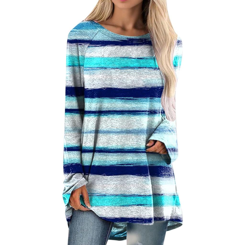 Spring and Autumn Round Neck 3D Color Blocking Printed Top Fashionable Casual Long Sleeved Women's T-shirts