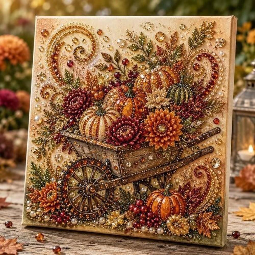 Fall Theme Pearl Painting Kit Sparkling  Beaded Canvas Art 5D Gem Art Craft Kit  For Adults