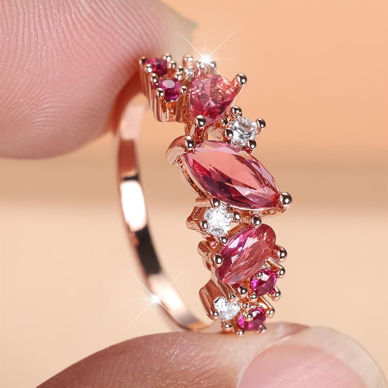 

Элегантная красота геометрические розово-красные кольца с цирконием для женщин обручальное кольцо цвета розового золота ювелирные изделия подарок 10 розы красного/розового золота