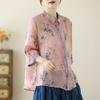 Summer Loose Print Collar Seven Quarter Sleeved Shirt for Women's Shirts Tops