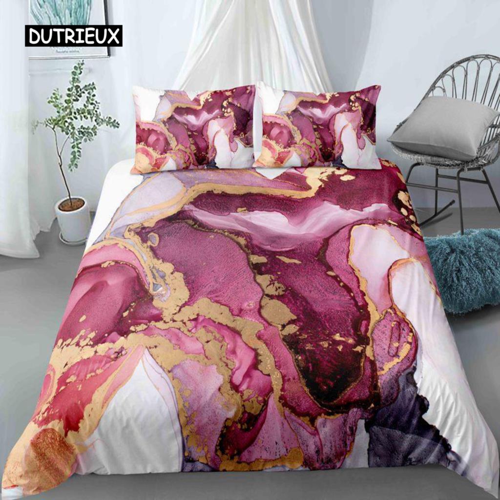 Schicker Marmor-Bettbezug aus Mikrofaser, Mint, Gold, Glitzer, Türkis, Bettwäsche-Set, abstrakt, Aquablau, Bettbezug für Einzelbett, Doppelbett, volle Größe