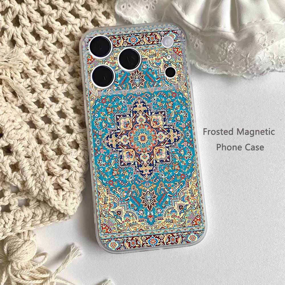 VINTAGE Persian Carpet Pattern For iPhone 11,12,13,14,15,17,16,Pro,Plus,E,Max,Air,Mini Clear Magnetic Frosted Cover
