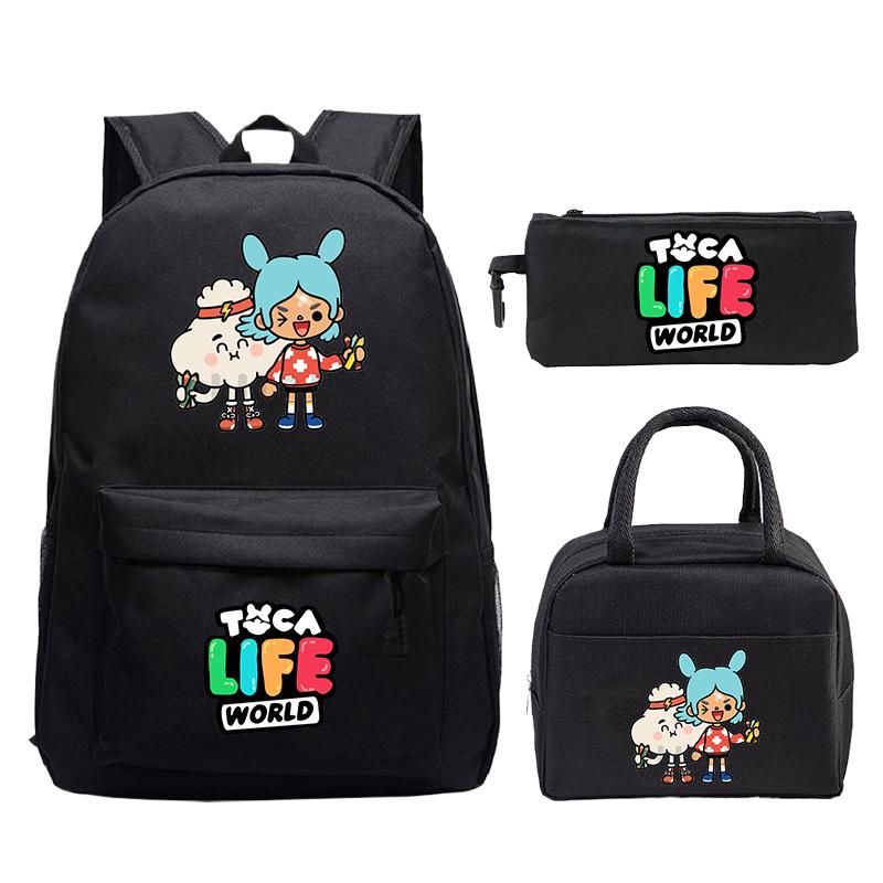 Toca Life World Print Children Backpack 3-Piece Set Student School Bag with Lunch Bag & Pencil Case, Lightweight for Boy & Girls