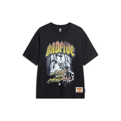 Li Ning Badfive Letter Print Comfortable Loose Round Neck Short Sleeve T-Shirt Men Tops Black AHSU417-1