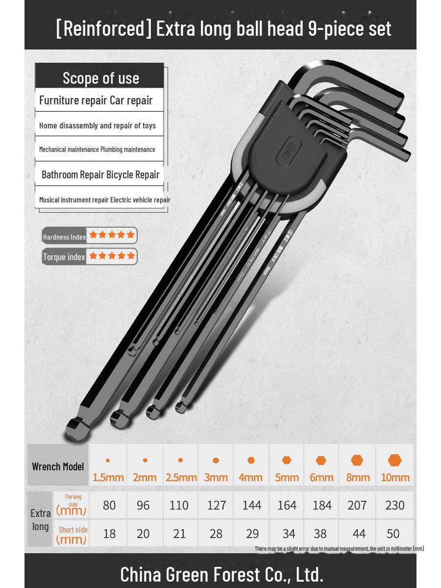 

Набор многофункциональных шестигранных ключей Green Forest с шаровой головкой и длинной Т-образной отверткой 9-piece set