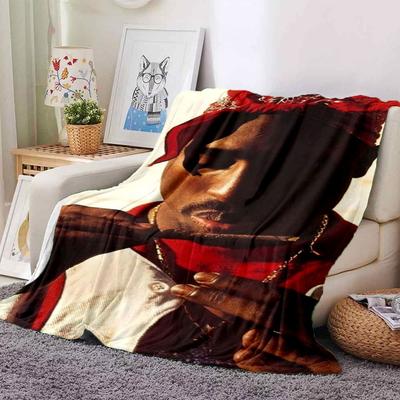 1pc 2PacHip Hop Blanket Soft Lightweight All Season Multi Purpose Throw for Sofa, Bed, Office & Picnics, French Style with Iconic Album Art & Quotes