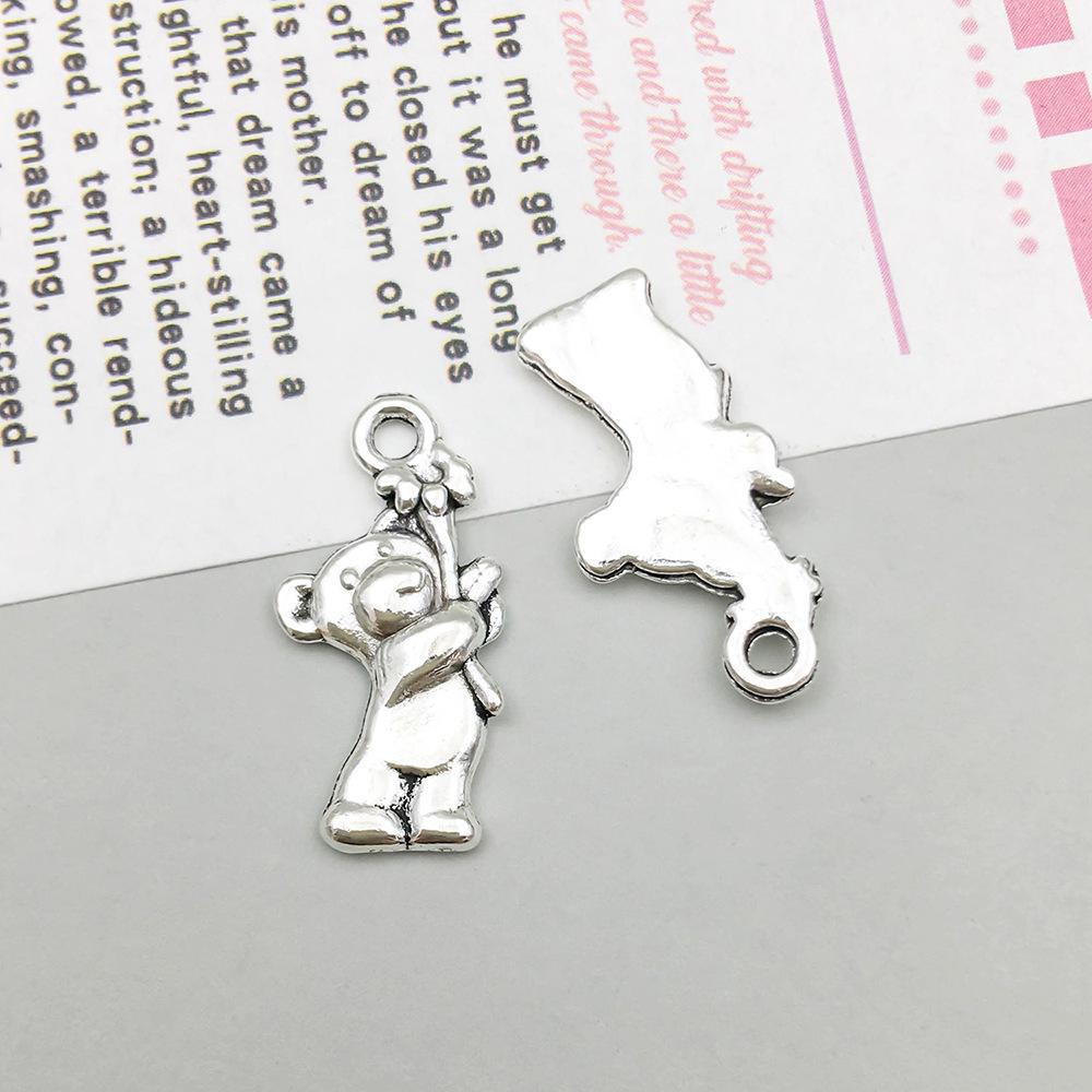 Charm pandantiv ursuleț de pluș din argint antic pentru bijuterii DIY