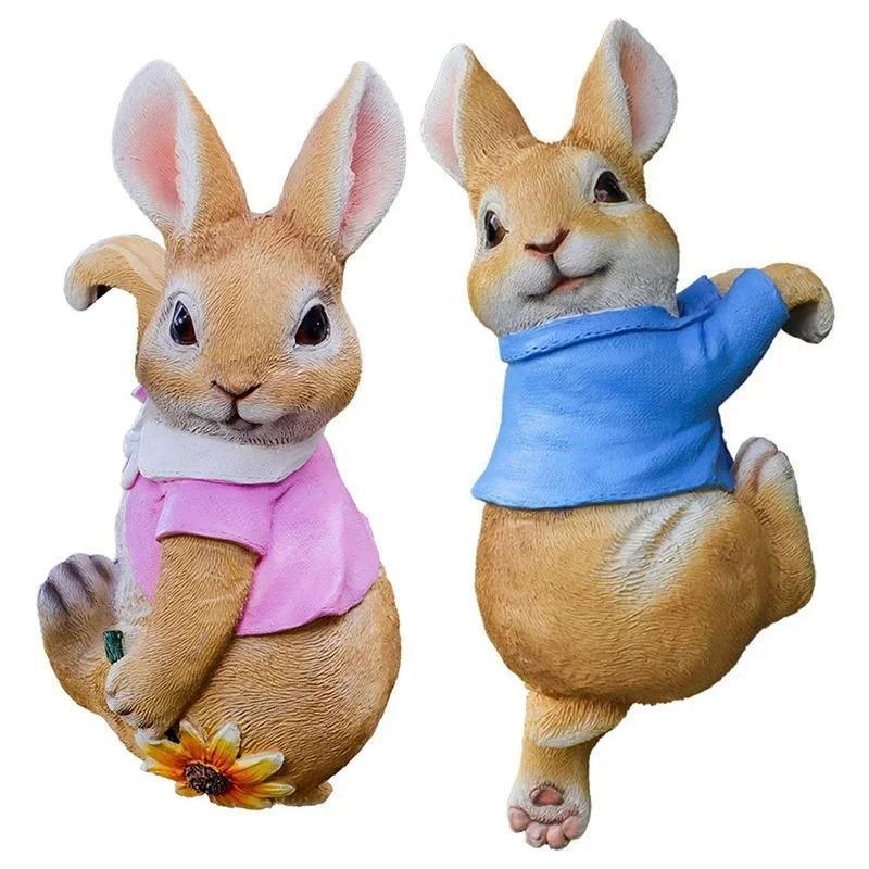 Funny Rabbit Statue Adorables Bunny Sculpture Resin Animal Figurine Decorative Ornament for Outdoor Fairy Garden Patio Yard Tree