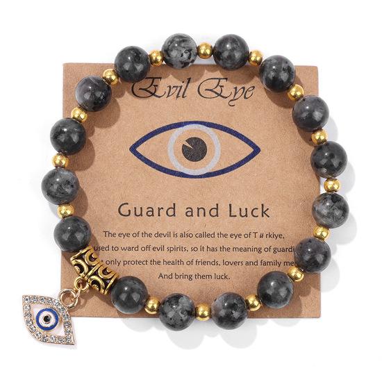 Natural Stone Bead Bracelet with Vintage Evil Eye Pendant, Versatile Hand Jewelry