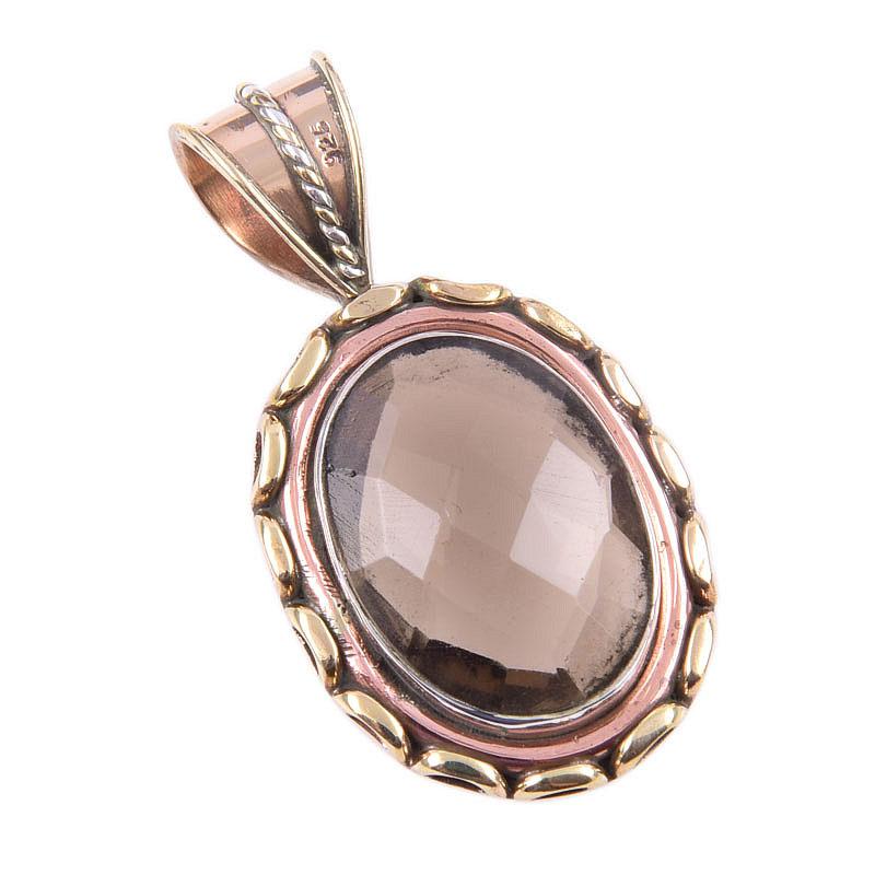 Natural Smoky Quartz 925 Solid Sterling Silver TwoTone Gift Pendant 1.50" P1S73