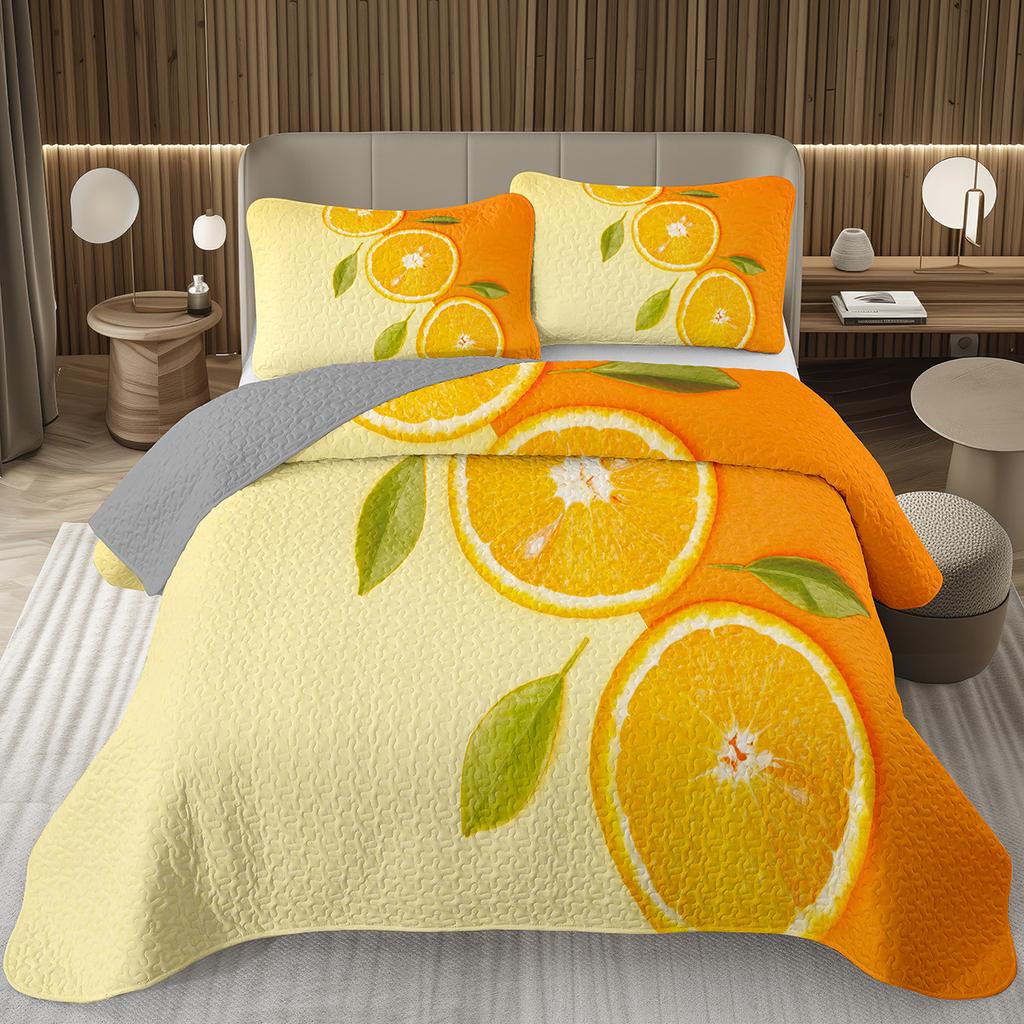 Citroen Twin Queen King Sprei Set Oranje Gewatteerde Sprei 2/3 stuks Zomer Tropisch Fruit Beddengoed Set Botanisch Thema Huisdecoratie