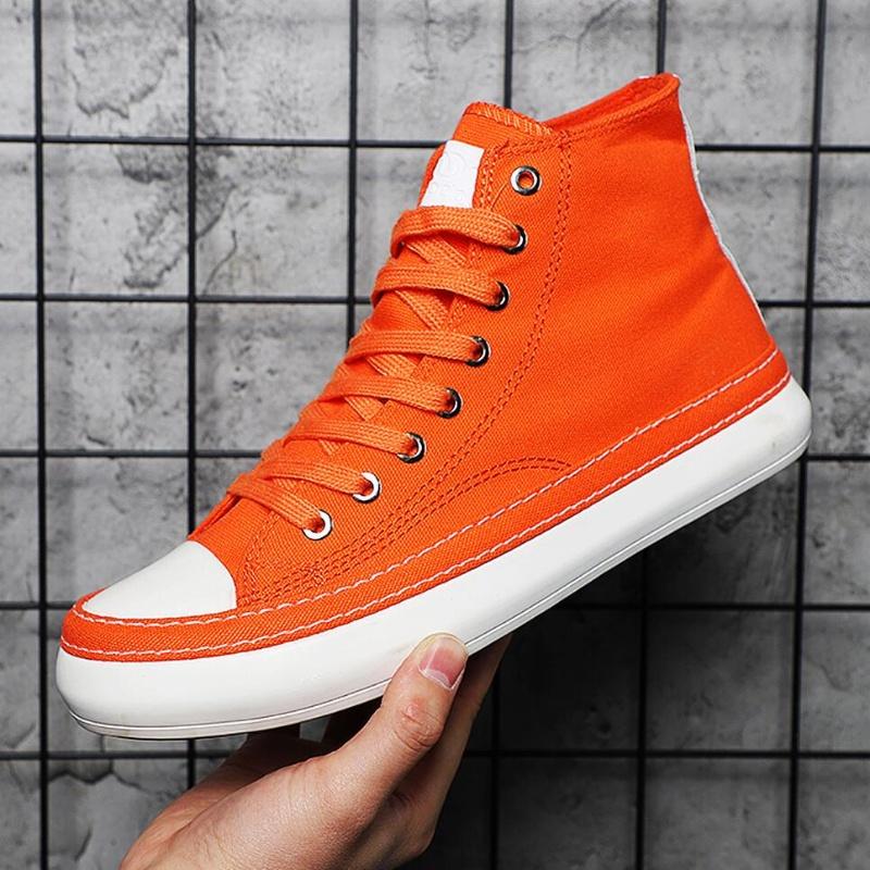Men's High Top Canvas Shoes Black White Men Casual Sneakers Fashion Lace-up Vulcanize Shoes Cool Street Sports Brand Flats