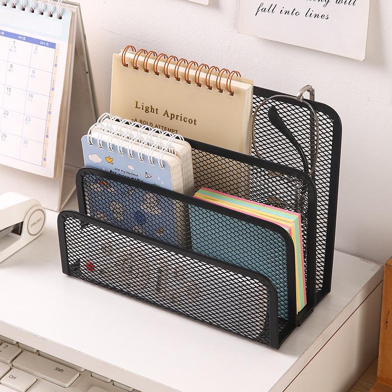 Metal Mesh Desktop File Organizer - Multi-layer Office Document & Sticky Note Holder for Students