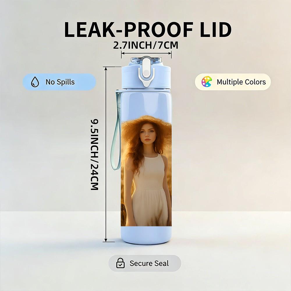 1PC Lady Wheat Field Back View Portrait 750ml Color Plastic Sports Water Bottle Leakproof Flip Straw Lid Suitable for Sports Office Home Use