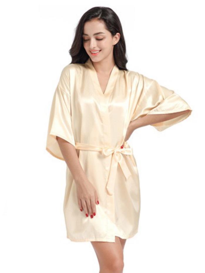 New Women's Ice Silk Nightgown Summer Sexy Silk-Like Kimono Robe Homewear Nightwear