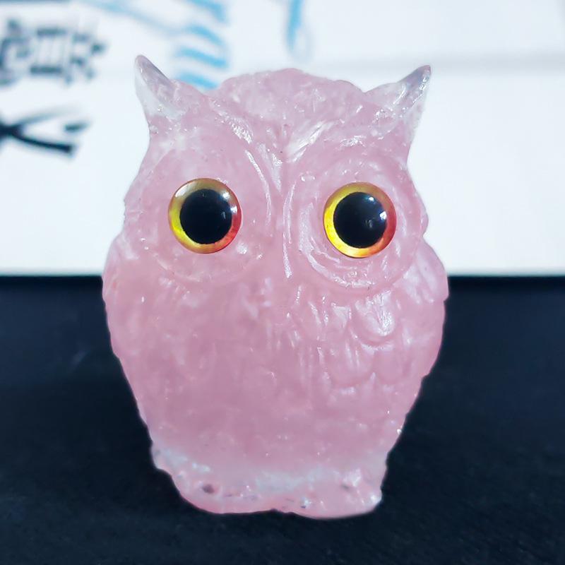 Resin Crystal Gravel Owl Ornaments: Imitation Jade, Purple & Pink Crystal Desk Décor Gift