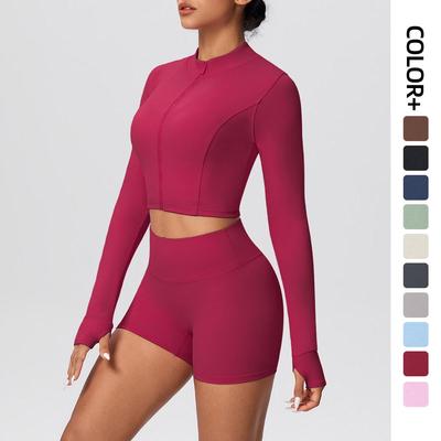 Grenzüberschreitendes Slim-Fit Sportjacken- & High-Waist-Yoga-Shorts-Set