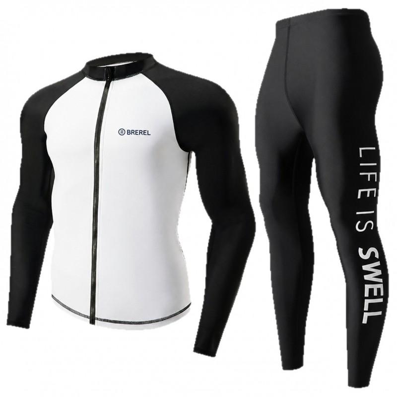 Mens Quick-Dry UV Protection Rash Guard Set Long Sleeve Top Pants Snorkeling Surfing Swimming