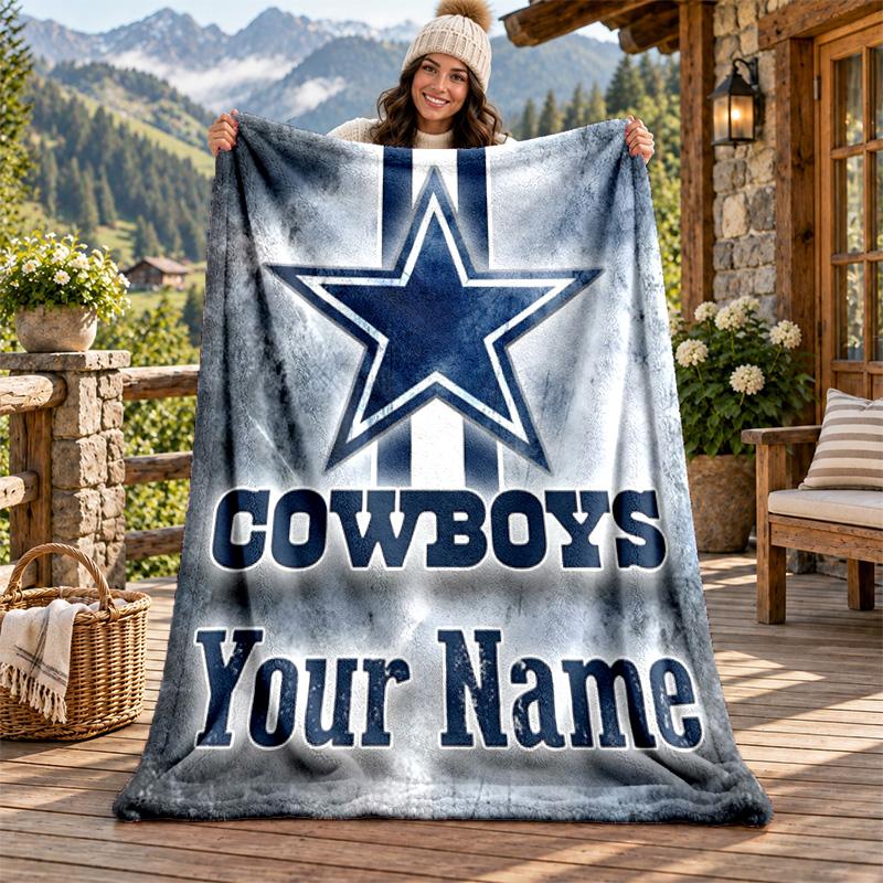 Dallas Cowboys Custom Name Flannel Blanket Personalized Soft Warm Plush Throw Blanket Customized Gift for Family Friends