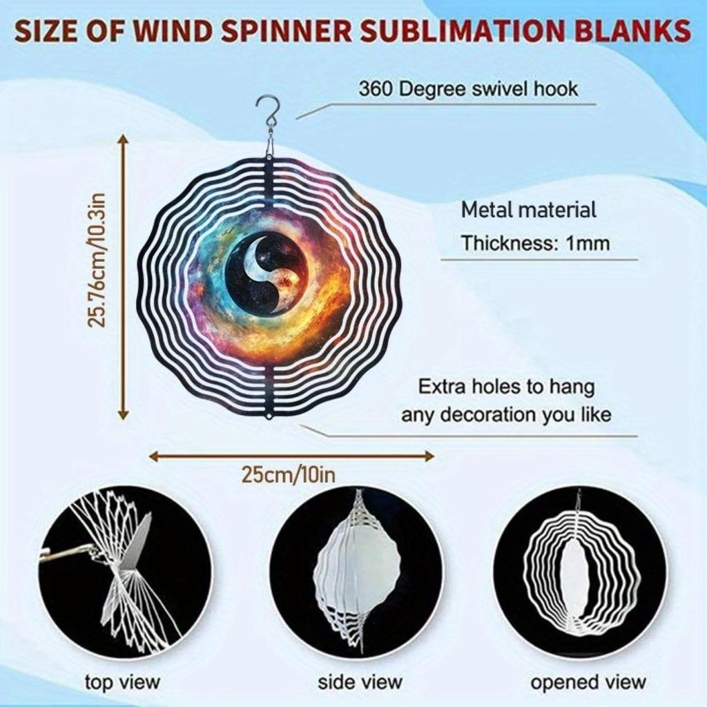 Large Metal Yin Yang Wind Spinner Galaxy Design Outdoor Hanging Decor for Garden Patio Yard No Battery Needed Durable Wind Chime