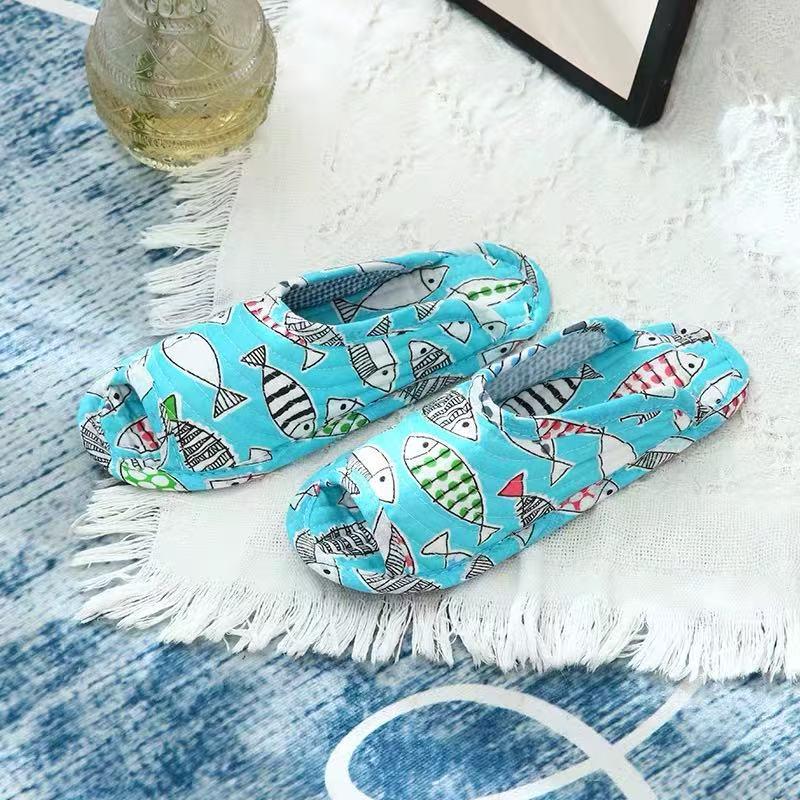 Atmungsaktive Baumwoll-Hausschuhe mit offenen Zehen, Stoffsohle und Krabbelmatte - Leise, Ganzjahres-Stil, Koreanisch